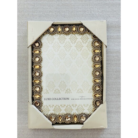 Luxe Collection Gold Tone Metal Picture Frame 4"x6" w/Champagne Rhinestones NIB - Picture 1 of 11